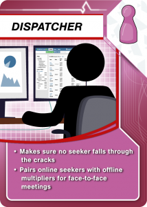 Dispatcher: Makes sure no seeker falls through the cracks and pairs online seekers with offline multipliers for face-to-face meetings.